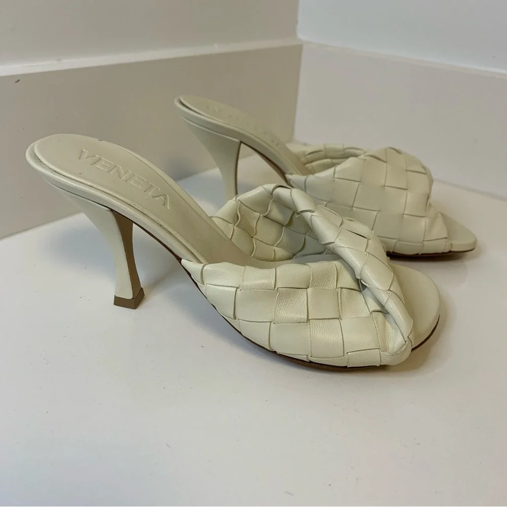 Bottega Veneta Blink Woven Leather Mule Sandal Heel Ivory NWT Size 36 - Picture 3 of 10